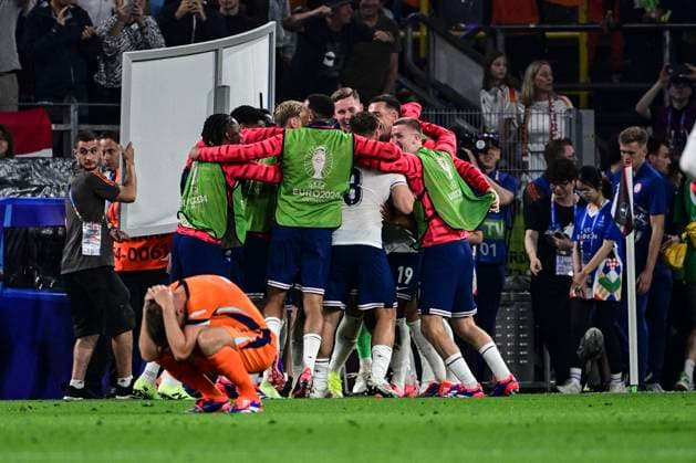 England team celebrates victory, Netherlands vs England, Football, UEFA Euro 2024, Semi-final, 10 07 2024 Dortmund North Rhine-Westphalia Germany Copyright: xkolbert-press MarcxNiemeyerx