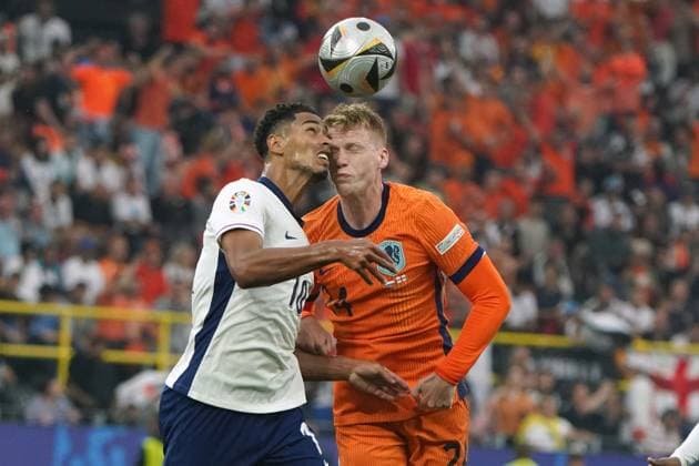 National team, Football, UEFA Euro2024, EM 2024,Semifinal,Semifinal, Dortmund, Netherlands England Jude Bellingham England, Jerdy Schouten Netherlands Photo Chai von der Laage UEFA regulations prohibit any use of photographs as image sequences and or quasi video