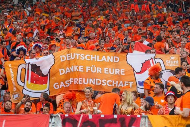 EM 2024 Netherlands England on 10 07 2024 at BVB Stadium Dortmund in Dortmund The fans of the Netherlands with a poster banner banner Germany thank you for your hospitality MH