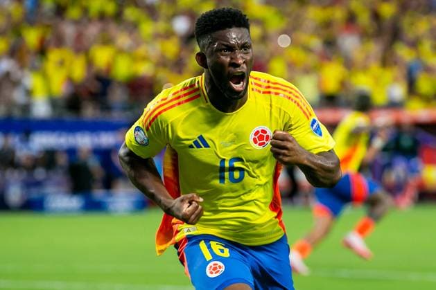 CHARLOTTE, NC - JULY 10: Colombia midfielder Jefferson Lerma (16) celebrates after scoring a goal during the CONMEBOL Copa America semifinal between Uruguay and Colombia on Wednesday July 10, 2024 at Bank of America Stadium in Charlotte, NC. (Photo by Nick Tre. Smith Icon Sportswire) SOCCER: JUL 10 CONMEBOL Copa America - Semifinals - Uruguay vs Colombia EDITORIAL USE ONLY Icon2407100054