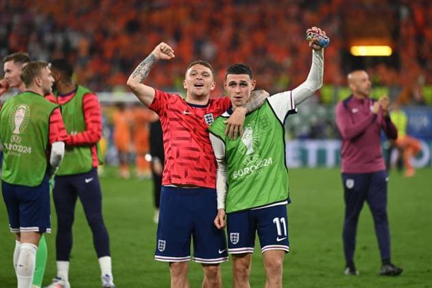 Kieran Trippier (England)Phil Foden (England) during the UEFA EURO, EM, Europameisterschaft,Fussball Germany 2024 match between Netherlands 1-2 England at BVB Stadion Dortmund on July 10, 2024 in Dortmund, Germany. Noxthirdxpartyxsales  (259254631)