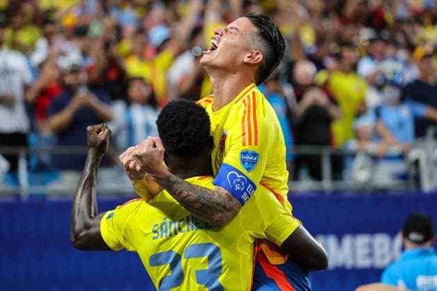 July 10, 2024, Charlotte, North Carolina, U.S: Colombia midfielder JAMES RODRIGUEZ (10) reacts after a goal is scored during the first half of the CONMEBOL Copa America semi-final match between Uruguay and Columbia at Bank of America Stadium in Charlotte, NC on July 10, 2024. Charlotte U.S - ZUMAk149 20240710_zsp_k149_059 Copyright: xCoryxKnowltonx