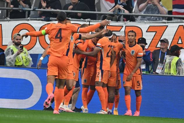 Xavi Simons (Netherlands) celebrates after scoring his team s first goal during the UEFA EURO, EM, Europameisterschaft,Fussball Germany 2024 match between Netherlands 1-2 England at BVB Stadion Dortmund on July 10, 2024 in Dortmund, Germany. Noxthirdxpartyxsales  (259255002)