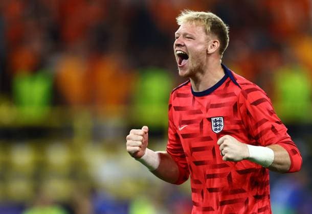 Aaron Ramsdale of England celebrates after the natch Netherlands v England, UEFA European Championship, EM, Europameisterschaft 2024, Semi Final, Football, BVB Stadion, Dortmund, Germany, 10 Jul 2024 EDITORIAL USE ONLY No use with unauthorised audio, video, data, fixture lists, club league logos or live services. Online in-match use limited to 120 images, no video emulation. No use in betting, games or single club league player publications. Copyright: xMichaelxZemanek Shutterstockx 14576899fi