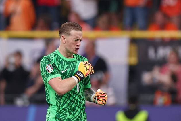 UEFA EURO, EM, Europameisterschaft,Fussball 2024: Netherlands Vs England in Germany - 10 Jul 2024 Jordan Pickford of England reacts during the UEFA EURO 2024 match between Netherlands and England at Signal Iduna Park (Dortmund). Final score: Full time, Netherlands 1:2 England. Dortmund Germany Copyright: xGrzegorzxWajdax xSOPAxImagesx HolAng_10072024_46