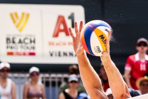 BEACHVOLLEYBALL - Beach Pro Vienna VIENNA,AUSTRIA,11.JUL.24 - Beach volleyball, Beachvolleyball - A1 Beach Pro Vienna. Image shows a feature of a volleyball.  GEPAxpictures xMathiasxMandl