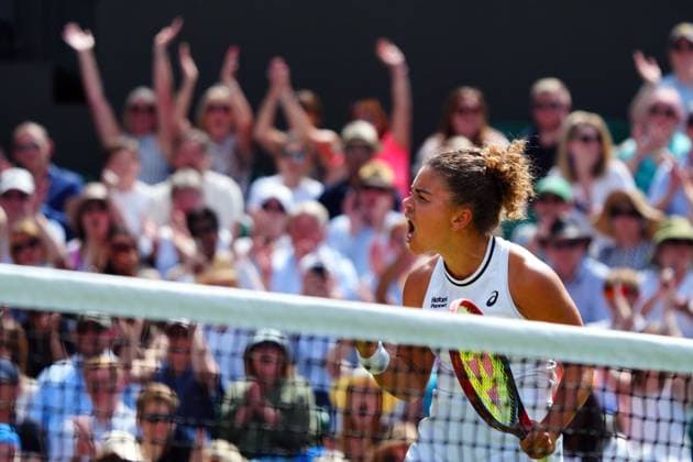 Jasmine Paolini celebrates during her semi final match Wimbledon Tennis Championships, Day 11, The All England Lawn Tennis and Croquet Club, London, UK - 11 Jul 2024  Copyright: xJavierxGarcia Shutterstockx 14580280dg