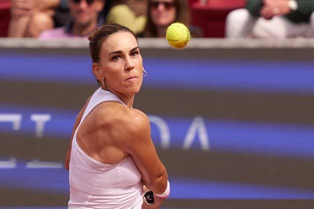 Nuria Parrizas-Diaz of Spain returns a backhand to Tamara Korpatsch of Germany during their quarter final match at Nordea Open at Bastad Tennis Stadium on July 11, 2024 in Bastad, Sweden (Photo by Camilla Stolen Imago) Bastad Sweden Copyright: xCamillaxStolenx L2230654