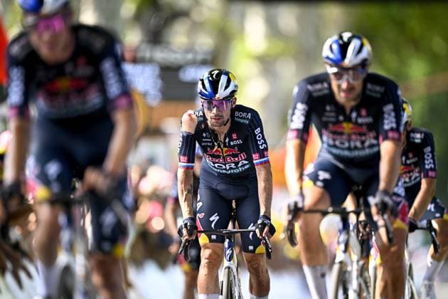 Slovenian Primoz Roglic of Red Bull-Bora-Hansgrohe pictured in action during stage 12 of the 2024 Tour de France cycling race, from Aurillac to Villeneuve-sur-Lot, France (203,6km) on Thursday 11 July 2024. The 111th edition of the Tour de France starts on Saturday 29 June and will finish in Nice, France on 21 July. DAVIDxPINTENS  x96264052x