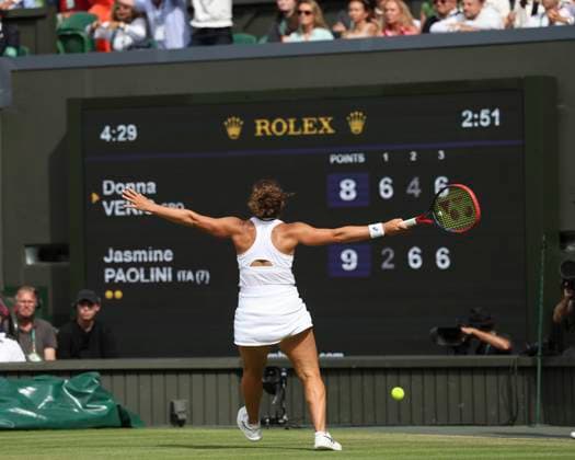 Jasmine Paolini celebrates after her victory Tennis Wimbledon 2021 Grand Slam ITF ATP WTA AELTC London Great Britain 11 July 2024 Copyright: xJuergenxHasenkopfx