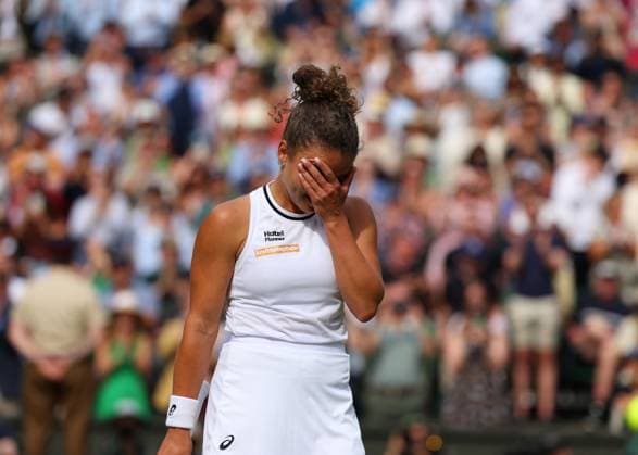 11th July 2024; All England Lawn Tennis and Croquet Club, London, England; Wimbledon Tennis Tournament, Day 11; Jasmine Paolini (ITA) emotional after defeating Donna Vekic (CRO) by two sets to one to reach the ladies singles final match  ActionPlus12666948 JohnxPatrickxFletcher