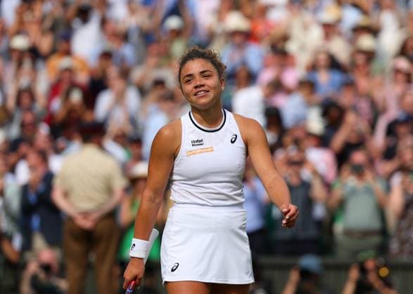 11th July 2024; All England Lawn Tennis and Croquet Club, London, England; Wimbledon Tennis Tournament, Day 11; Jasmine Paolini (ITA) all smiles after defeating Donna Vekic (CRO) by two sets to one to reach the ladies singles final match  ActionPlus12666950 JohnxPatrickxFletcher