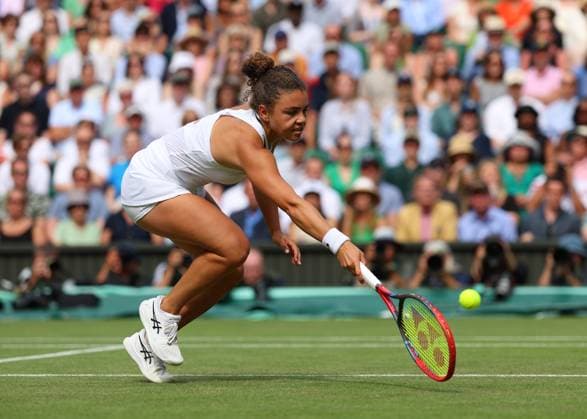 11th July 2024; All England Lawn Tennis and Croquet Club, London, England; Wimbledon Tennis Tournament, Day 11; Jasmine Paolini (ITA) at the net against Donna Vekic (CRO), ladies singles semi final match  ActionPlus12666966 JohnxPatrickxFletcher