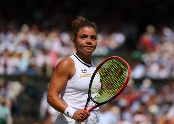 11th July 2024; All England Lawn Tennis and Croquet Club, London, England; Wimbledon Tennis Tournament, Day 11; Jasmine Paolini (ITA) celebrates taking another game against Donna Vekic (CRO), ladies singles semi final match  ActionPlus12666973 JohnxPatrickxFletcher