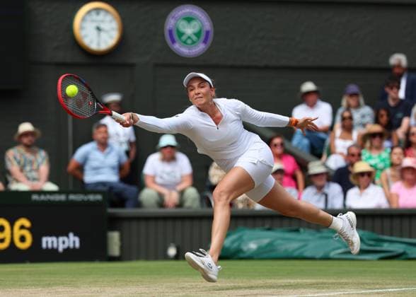 11th July 2024; All England Lawn Tennis and Croquet Club, London, England; Wimbledon Tennis Tournament, Day 11; Donna Vekic (CRO) from the baseline against Jasmine Paolini (ITA), ladies singles semi final match  ActionPlus12666987 JohnxPatrickxFletcher