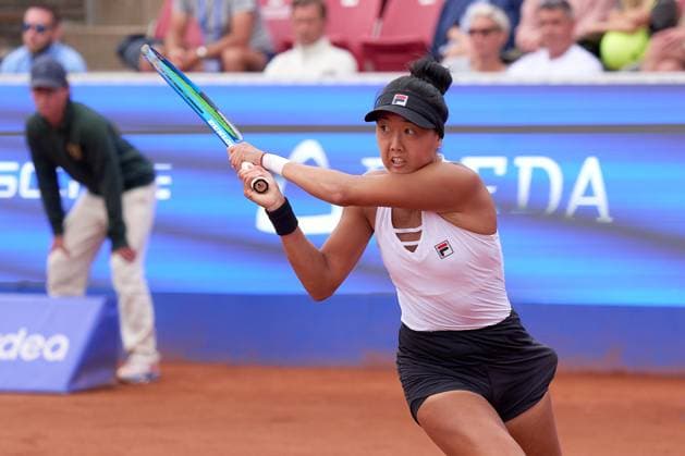 Ann Li of United States returns a backhand to Katarzyna Kawa of Plant during their quarter final match at Nordea Open at Bastad Tennis Stadium on July 11, 2024 in Bastad, Sweden (Photo by Camilla Stolen Imago) Bastad Sweden Copyright: xCamillaxStolenx L2230827