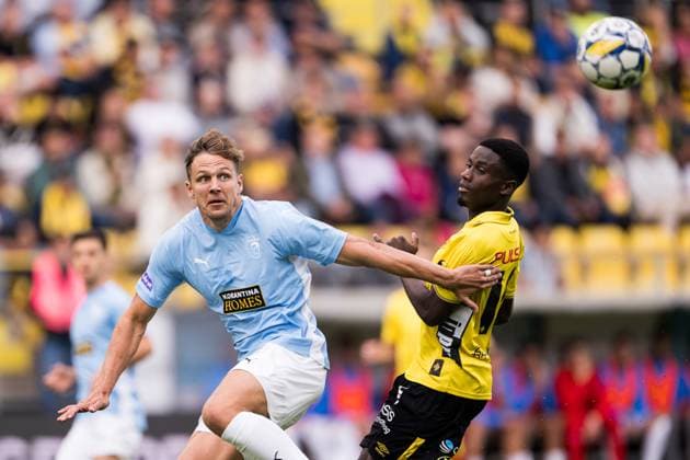 240711 Josef Kvida of Pafos and Michael Baidoo of Elfsborg during the UEFA Europa League qualification match between Elfsborg and Pafos on July 11, 2024 in Boras Photo Jörgen Jarnberger BILDBYRAN COP 112 JJ0379 fotboll football soccer fotball uefa europa league kval qualifying round qualification elfsborg pafos bbeng  Copyright: JÖRGENxJARNBERGER BB240711JJ010