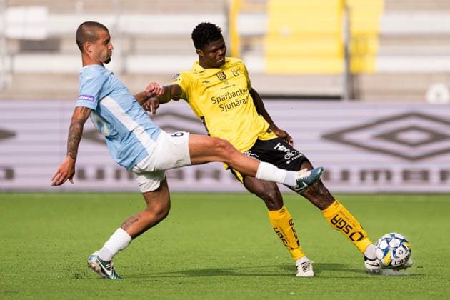 240711 Pedro Henrique Rocha Pelagio of Pafos and Terry Yegbe of Elfsborg during the UEFA Europa League qualification match between Elfsborg and Pafos on July 11, 2024 in Boras Photo Jörgen Jarnberger BILDBYRAN COP 112 JJ0379 fotboll football soccer fotball uefa europa league kval qualifying round qualification elfsborg pafos bbeng  Copyright: JÖRGENxJARNBERGER BB240711JJ017