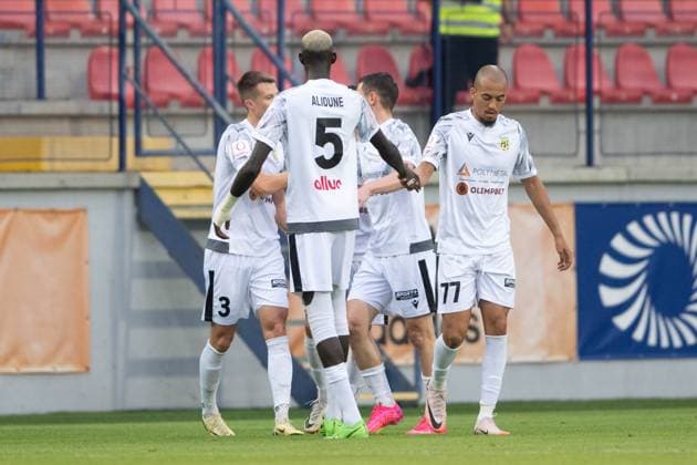 FC Tobol players a goal celebrate during UEFA Europa league preliminary round match, MFK Ruzomberok - FC Tobol Kostanaj, 11. july 2024 Copyright: xMICHALxFAJT,ZOSPORTU.SKx DSC_6852