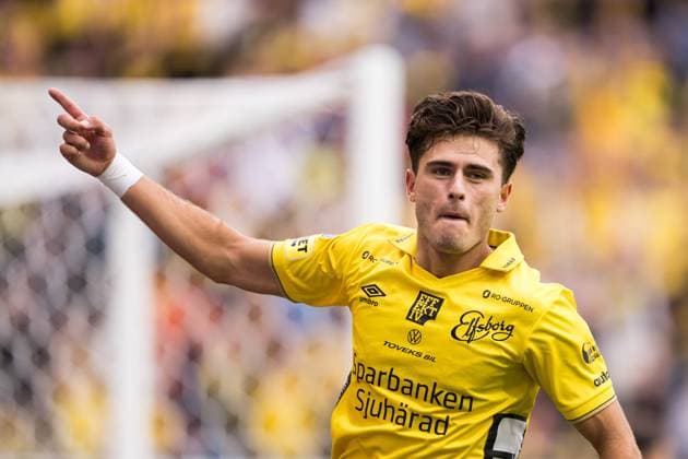 240711 Besfort Zeneli of Elfsborg celebrates after scoring the 1 0 goal during the UEFA Europa League qualification match between Elfsborg and Pafos on July 11, 2024 in Boras Photo Jörgen Jarnberger BILDBYRAN COP 112 JJ0379 fotboll football soccer fotball uefa europa league kval qualifying round qualification elfsborg pafos bbeng jubel  Copyright: JÖRGENxJARNBERGER BB240711JJ022