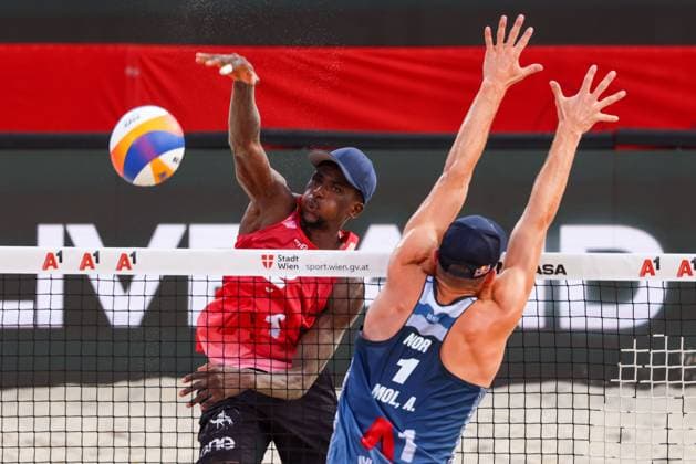 BEACHVOLLEYBALL - Beach Pro Vienna VIENNA,AUSTRIA,11.JUL.24 - Beach volleyball, Beachvolleyball - A1 Beach Pro Vienna. Image shows Ahmed Tijan Janko (QAT).  GEPAxpictures xMathiasxMandl