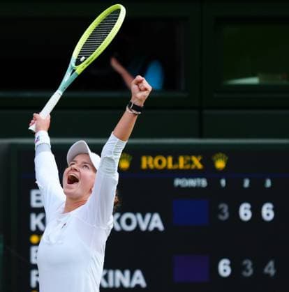 Barbora Krejcikova celebrates victory in her semi final match Wimbledon Tennis Championships, Day 11, The All England Lawn Tennis and Croquet Club, London, UK - 11 Jul 2024  Copyright: xJavierxGarcia Shutterstockx 14580280hr