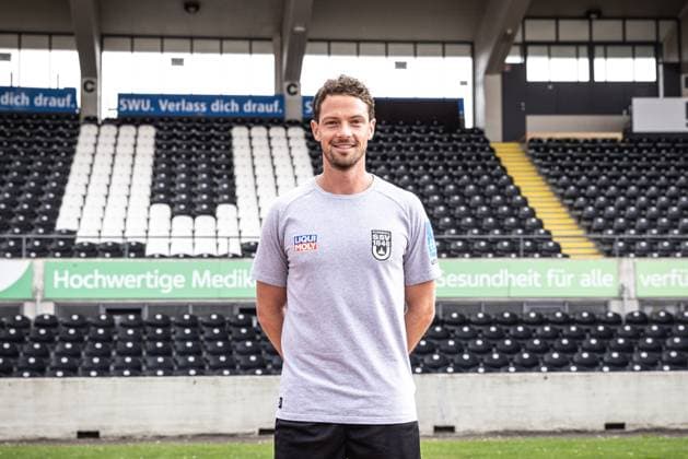 Maximilian Knauer Co Coach SSV Ulm 1846 Football 2 Bundesliga, Porträttermin 2024 2025 Maximilian Knauer Co Coach, SSV Ulm 1846 Football Ulm Donaustadion Baden Württemberg Germany