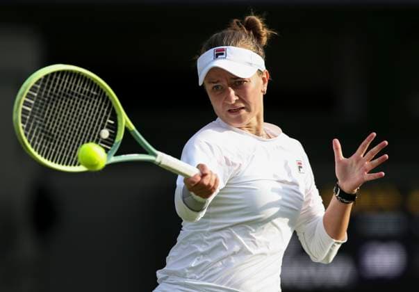 (240712) -- LONDON, July 12, 2024 -- Barbora Krejcikova competes during the women s singles semifinal match between Elena Rybakina of Kazakhstan and Barbora Krejcikova of Czech Republic at Wimbledon tennis Championship in London, Britain, on July 11, 2024. ) (SP)BRITAIN-LONDON-TENNIS-WIMBLEDON-WOMEN S SINGLES-SEMIFINALS HanxYan 