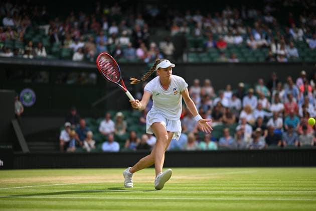 Wimbledon Semi-Final - Krejcikova v Rybakina Elena Rybakina (RUS) during her semi final match at the 2024 Wimbledon Championships at the AELTC in London, UK, on July 11, 2024. Photo by Corinne Dubreuil ABACAPRESS.COM London United Kingdom  Copyright: xDubreuilxCorinne ABACAx