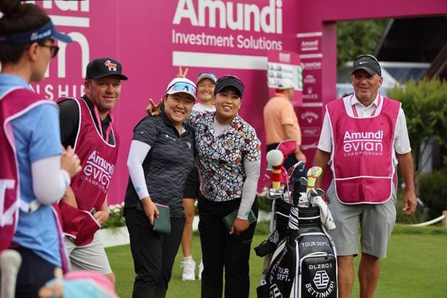 EVIAN-LES-BAINS, FRANCE - 11.07.2024: Jasmine Suwannapura (THA) and Chun-Wei Wu (TPE) of The Amundi Evian Championship at the Evian Resort Golf Club on July 11, 2023 in Evian-les-Bains, France.