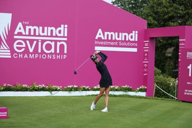 EVIAN-LES-BAINS, FRANCE - 11.07.2024: Alison Lee (USA) of The Amundi Evian Championship at the Evian Resort Golf Club on July 11, 2023 in Evian-les-Bains, France.