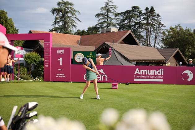 EVIAN-LES-BAINS, FRANCE - 11.07.2024: Ji Frida Kinhult (SWE)of The Amundi Evian Championship at the Evian Resort Golf Club on July 11, 2023 in Evian-les-Bains, France.