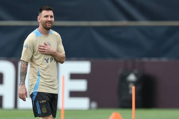 Argentina s forward Lionel Messi during a training session ahead the match against Colombia for the Copa America USA 2024 final match, at Florida International University FIU, Miami, on July 11 2024 MIAMI UNITED STATES Copyright: xALEJANDROxPAGNIx