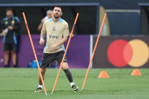Argentina s forward Lionel Messi during a training session ahead the match against Colombia for the Copa America USA 2024 final match, at Florida International University FIU, Miami, on July 11 2024 MIAMI UNITED STATES Copyright: xALEJANDROxPAGNIx