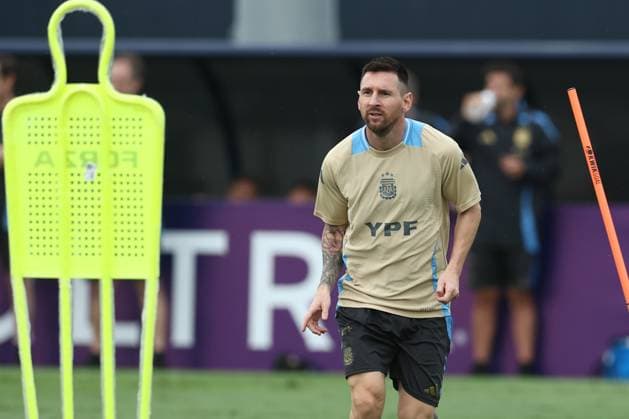 Argentina s forward Lionel Messi during a training session ahead the match against Colombia for the Copa America USA 2024 final match, at Florida International University FIU, Miami, on July 11 2024 MIAMI UNITED STATES Copyright: xALEJANDROxPAGNIx