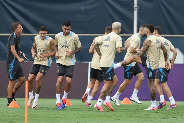 Argentina™s footballers during a training session ahead the match against Colombia for the Copa America USA 2024 final match, at Florida International University FIU , Miami, on July 11 2024 MIAMI UNITED STATES Copyright: xALEJANDROxPAGNIx