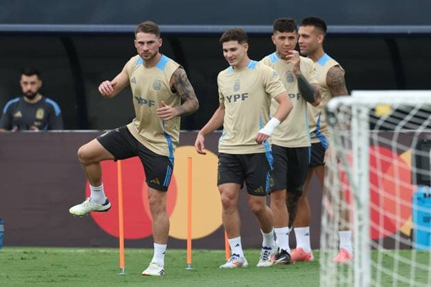 Argentina s midfielder Alexis Mac Allister C and teammates during a training session ahead the match against Colombia for the Copa America USA 2024 final match, at Florida International University FIU , Miami, on July 11 2024 MIAMI UNITED STATES Copyright: xALEJANDROxPAGNIx