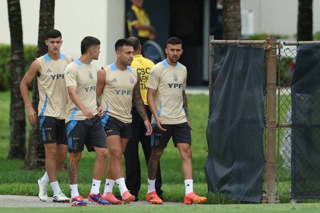 Argentina™s footballers during a training session ahead the match against Colombia for the Copa America USA 2024 final match, at Florida International University FIU , Miami, on July 11 2024 MIAMI UNITED STATES Copyright: xALEJANDROxPAGNIx
