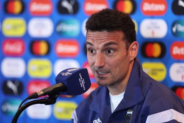 Argentina s coach, Lionel Scaloni, during a press conference prior to the match against Canada for semifinal of the Copa América USA 2024, at MetLife Stadium in New Jersey, on July 8, 2024 NEW JERSEY UNITED STATES Copyright: xALEJANDROxPAGNIx