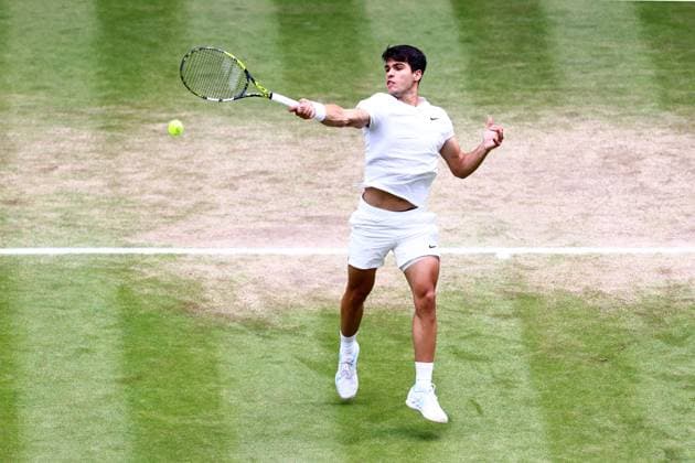Carlos Alcaraz during his semi final match Wimbledon Tennis Championships, Day 12, The All England Lawn Tennis and Croquet Club, London, UK - 12 Jul 2024  Copyright: xJamesxMarsh Shutterstockx 14581884bz