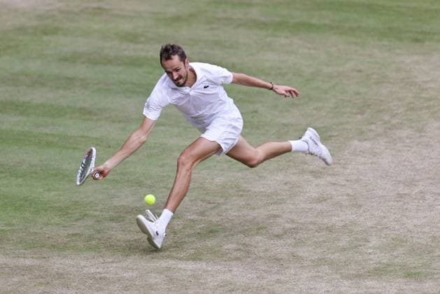Daniil Medvedev, RUS, during semifinals of 2024 All England Lawn Tennis Championships at Wimbledon, gentlemens singles, London, 12 07 2024
