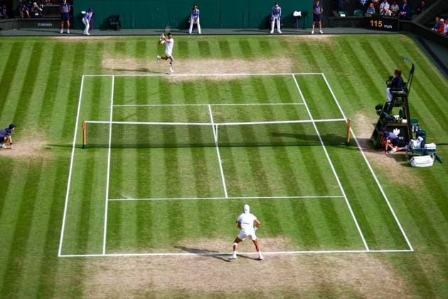 Novak Djokovic and Lorenzo Musetti during their semi final match Wimbledon Tennis Championships, Day 12, The All England Lawn Tennis and Croquet Club, London, UK - 12 Jul 2024  Copyright: xJamesxMarsh Shutterstockx 14581884dx