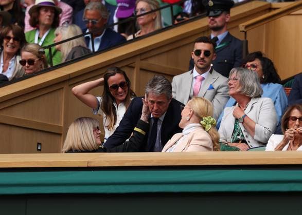12th July 2024; All England Lawn Tennis and Croquet Club, London, England; Wimbledon Tennis Tournament, Day 12; English actor Hugh Grant in the royal box talking to Princess Michael of Kent at Centre Court watching Daniil Medvedev (RUS) vs Carlos Alcaraz (ESP), gentlemens singles semi final match  ActionPlus12667136 JohnxPatrickxFletcher