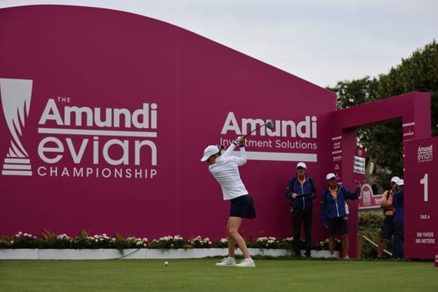 EVIAN-LES-BAINS, FRANCE - 12.07.2024: Sarah Schmelzel (USA) of The Amundi Evian Championship at the Evian Resort Golf Club on July 12, 2023 in Evian-les-Bains, France.