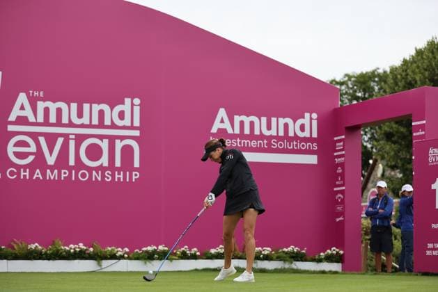EVIAN-LES-BAINS, FRANCE - 12.07.2024: Georgia Hall (ENG) of The Amundi Evian Championship at the Evian Resort Golf Club on July 12, 2023 in Evian-les-Bains, France.