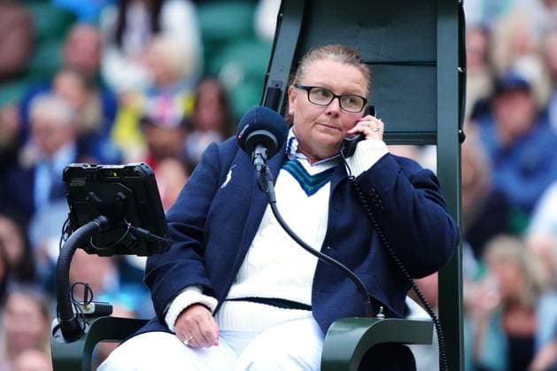 The umpire on the phone after a Hawkeye call was unable to be shown on the screen Wimbledon Tennis Championships, Day 12, The All England Lawn Tennis and Croquet Club, London, UK - 12 Jul 2024  Copyright: xJavierxGarcia Shutterstockx 14581882hv