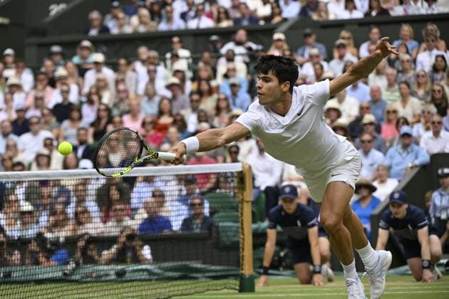 Tennis : Wimbledon 2024 - Carlos Alcaraz - Espagne Tennis : Wimbledon 2024 - England - 12 07 2024 ChrysleneCaillaud Panoramic 
