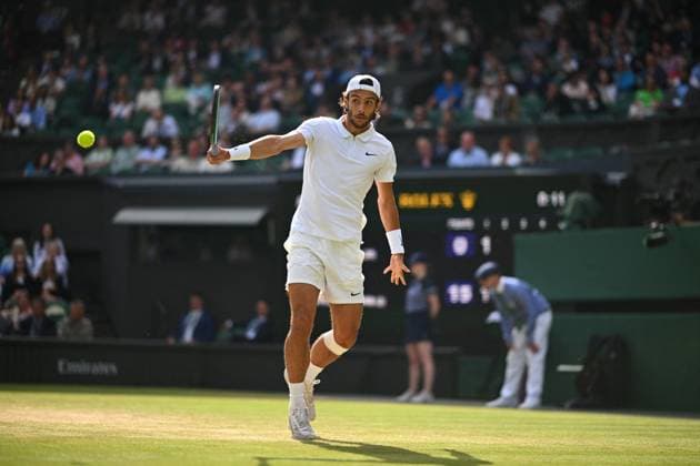 Wimbledon - Djokovic v Musetti Semi-Final Lorenzo Musetti (ITA) during his semi-final match at the 2024 Wimbledon Championships at the AELTC in London, UK, on July 12, 2024. Photo by Corinne Dubreuil ABACAPRESS.COM London United Kingdom  Copyright: xDubreuilxCorinne ABACAx