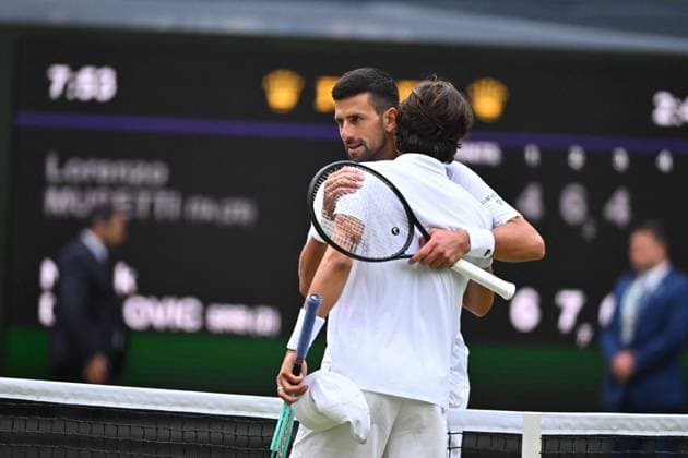 Wimbledon - Djokovic v Musetti Semi-Final Novak Djokovic (SRB) during his semi-final match at the 2024 Wimbledon Championships at the AELTC in London, UK, on July 12, 2024. Photo by Corinne Dubreuil ABACAPRESS.COM London United Kingdom  Copyright: xDubreuilxCorinne ABACAx