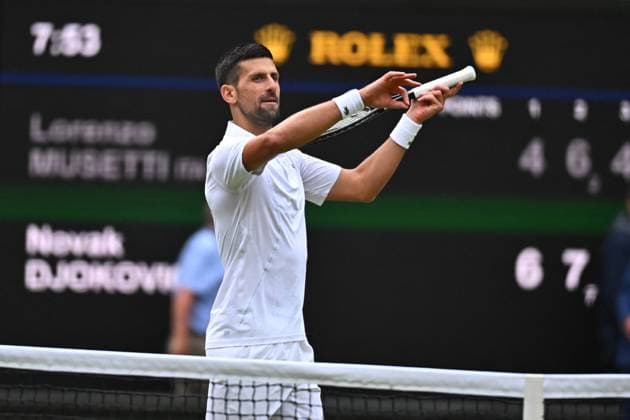 Wimbledon - Djokovic v Musetti Semi-Final Novak Djokovic (SRB) during his semi-final match at the 2024 Wimbledon Championships at the AELTC in London, UK, on July 12, 2024. Photo by Corinne Dubreuil ABACAPRESS.COM London United Kingdom  Copyright: xDubreuilxCorinne ABACAx
